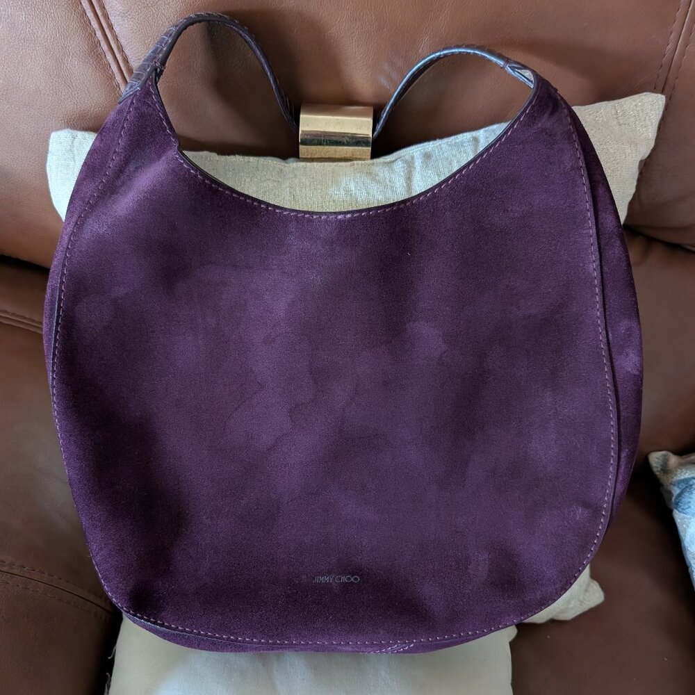 JIMMY CHOO Purple Suede Handbag Made in Italy Hobo Style